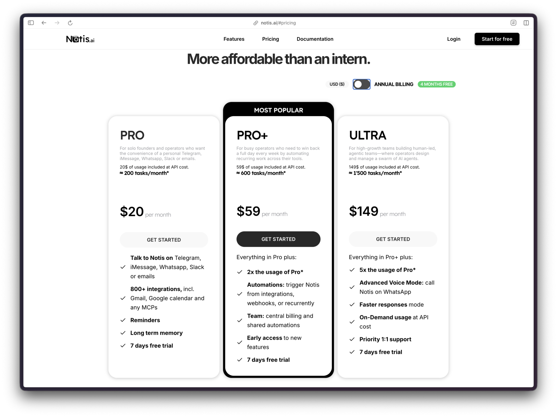 Notis Monthly Pricing